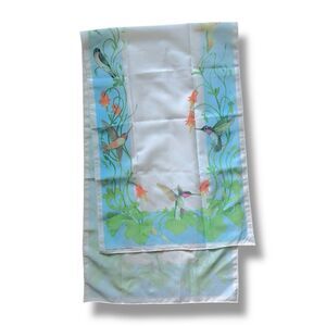 White & Blue Vtg Scarf 43” X 13” Women 1992 National Wildlife Federation Scarve